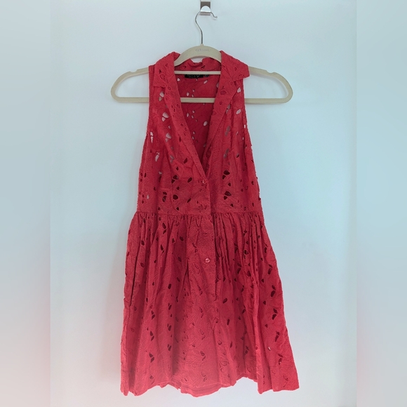 Topshop Red Eyelet Fit & Flare Dress – US 2 ❤️ - Picture 2 of 5